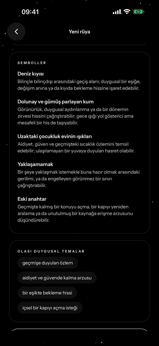 Rüya yorumu ekranı: rüyanın göğü